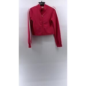 PRIMARK CARES Women's Pink-White Striped Long Sleeve Zip-Up Track Jacket SZ S